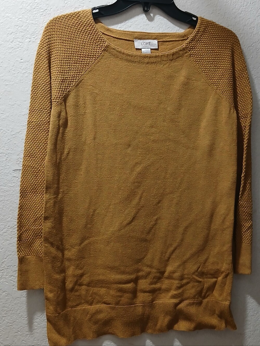 LOFT size Mp Mustard Crewneck Sweater with Textured Sleeves